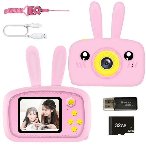 Mini cámara de conejo de dibujos animados de 2 pulgadas con pantalla HD, juguetes educativos para niños, cámara Digital de vídeo portátil, cámara SLR para regalos para niños 240123