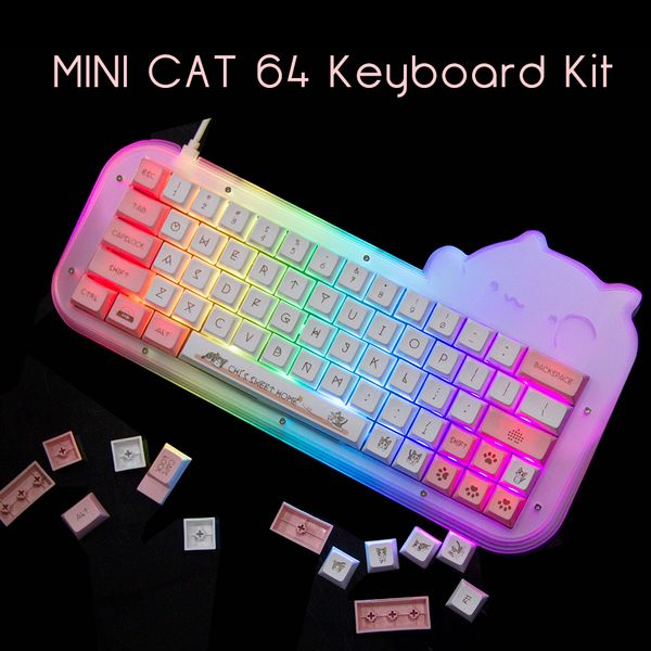 Kit Mini Cat 64 60% clavier mécanique filaire RGB acrylique remplaçable à chaud Kit de bricolage Barebone VIA interrupteur programmable Macropad