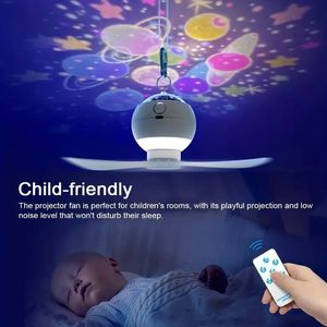 Mini-plafondventilator met verlichting Projector USB oplaadbare ventilator met afstandsbediening voor kinderkamer buitenplafondlamp