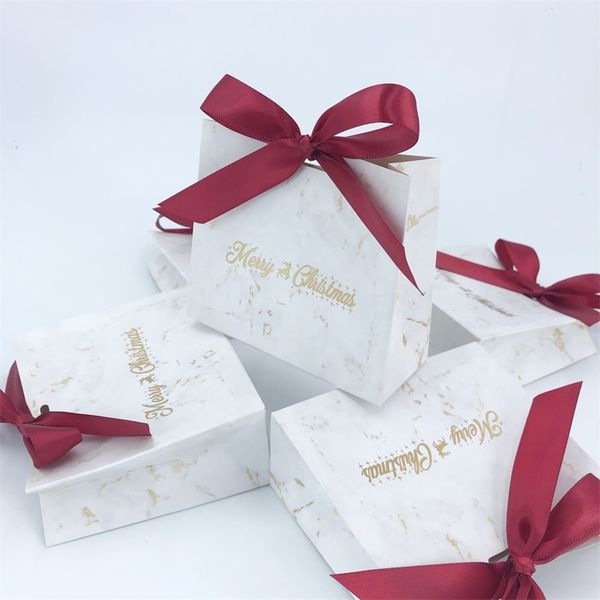 Mini sac de Noël Boîtes en papier de marbre pour cadeau Candy Cookies Bundle Sacs d'emballage à thème de Noël Décoration 220427