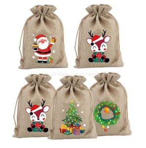 Mini sac cadeau de Noël Père Noël bonbons sac à cordon sapins de Noël pendus décoration toile enfants cadeaux de Noël Emballage Stockage 3 Tailles Alkingline