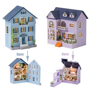 Mini City Manor Wooden Dollhouse Casa Miniature avec kit de meuble 3d Doll House DIY Assemble Toys for Children Girl Gift