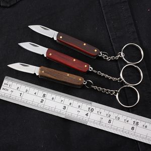 Mini cuchillo clásico con mango de sándalo, llavero portátil para exteriores, cuchillos plegables, portátiles para acampar, mochila de bolsillo de autodefensa, herramienta EDC HW582