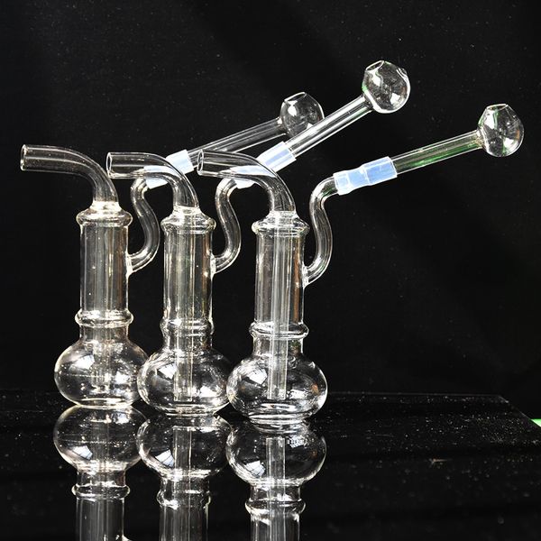 Mini bol en verre transparent pour fumer Shisha Brûleur à mazout Percolateur Bubbler Pipes Hookah Ash Catchers pour Bong Petit pot Tuyaux d'eau Recycler Rig avec accessoires de 10 mm