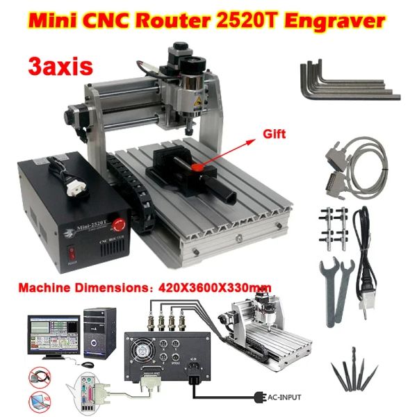 Mini CNC 2025T routeur gravure fraiseuse métal graveur LPT Port pour PCB plastique marquage bois broche moteur 200W