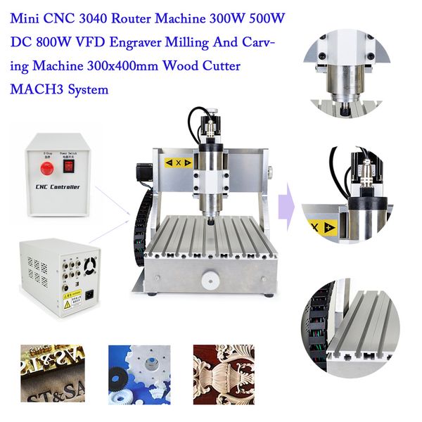 Mini CNC 3040 maquina enrutadora 300W 500W DC 800W VFD grabador fresadora y tallado 300x400mm cortador de madera sistema MACH3