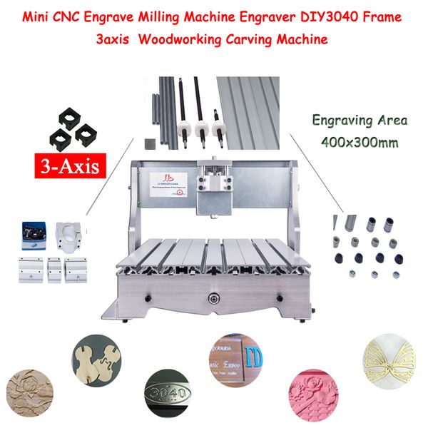 Mini CNC Engrave Machine Máquina de fresado DIY3040 Marco 3 Axis con área de grabado de acoplamiento Máquina de tallado de madera de 400x300 mm