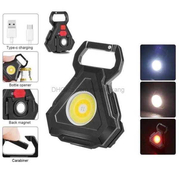 Mini lanternes portables COB Work Light Porte-clés rechargeable 500 lumens 3 modes d'éclairage Lampe de poche LED de poche avec support pliant ouvre-bouteille aimant lampe de camping