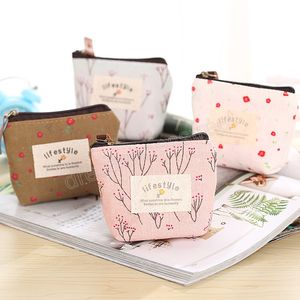 Mini Coin Portemones Bloempatroon Lady Girls Canvas Zipper Pouch Data Cable oortelefoon Sanitaire katoenen zak portemonnee opbergtas