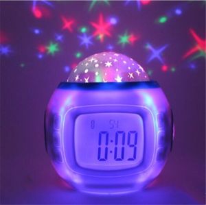 Mini reloj despertador LED digital que cambia de color Sonido natural colorido Despertador Luz junto a la cama Termómetro redondo Calendario de escritorio electrónico