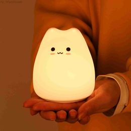 Mini lampe LED colorée chat bébé lampe nocturne 7 couleurs Pat Touch Color Changement Protection des yeux Chambre Bedroom Nightlight Gift HKD230812