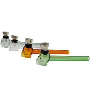 Mini Coloré Pyrex Verre Épais Crâne Style Pipes Herbe Sèche Filtre À Tabac Métal Argent Écran Bol Portable Innovant Handpipes Fumer Porte-Cigarette Tube DHL