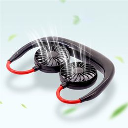 Mini ventilateur cool portable usb gadgets de ventilateur rechargeable usb couche-cou de coude suspendu le double refroidissement pour la vie quotidienne avec boîte de vente au détail