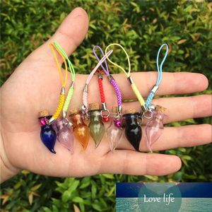 Mini Bouchons Bouteilles En Verre Avec Corde En Nylon Tressé Porte-clés Petites Fioles En Forme De Piment Cadeaux Bocaux Pendentifs Mélanger 7 Couleurs 10 Ensembles