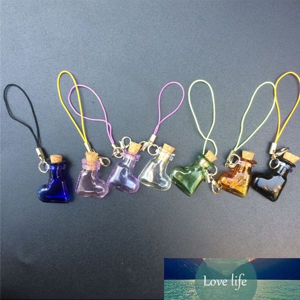 Mini bouchons bouteilles en verre avec fermoir mousqueton porte-clés petits flacons en forme de coeur bocaux cadeaux faits à la main pendentifs mélanger 7 couleurs