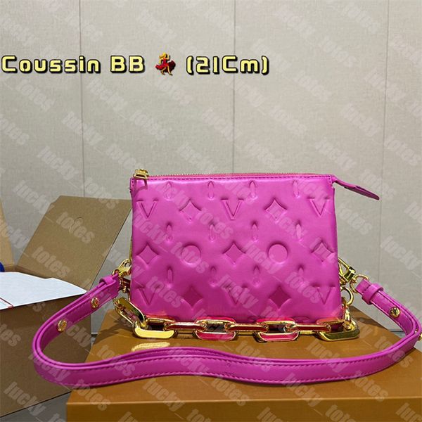 Diseñador Coussin Bolsos Hot Pink Cross Body Monederos en relieve V Cadenas Crossbody Bolsas de hombro Puffer Cuero Wonen Cremallera Bolso Carta sólida