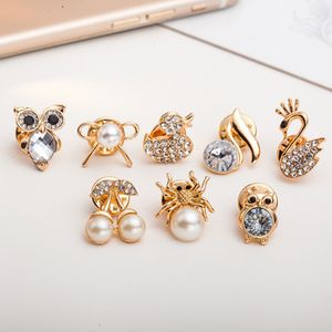 Mini Creatieve Diamond-Encrusted Owl Swan Cherry Pins and Broches Pin Badges Hat Rugzak Accessoires Liefhebbers Sieraden Gift Groothandel