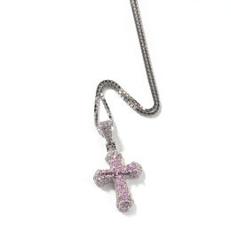 mini croix courte chaîne de clavicule femmes diamant incrusté bijoux à la mode diamant or 18 carats argent sterling chaîne à maillons cubains pendentif collier hip hop