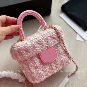 Mini bolsos cruzados para mujer, diseñador de moda, estuche de tocador, bolso cosmético, bolsos con asa, 23S, nuevo verano, bolsos de mano de lana rosa para mujer