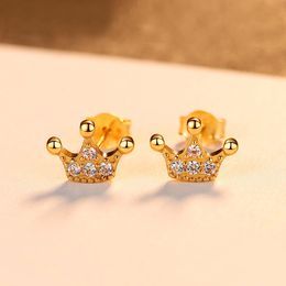 Mini Crown Stud oorbellen S925 Sterling Silver 3a Zirkon Brand Earrings Europe en American Nieuwe populaire vrouwen vergulde 18k gouden oorbellen sieraden Valentijnsdag Gift SPC