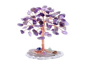 Mini Crystal Money Tree Arts and Crafts Copper Wire Agate Slice Base Base Gemstone Reiki Chakra Feng Shui Trees Decoración del hogar 58325659534