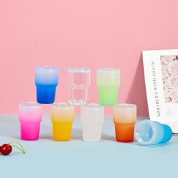 Mini mignon 3oz shot verre gobelet gradient couleurs sublimation verres à vin avec couvercle paille individuelle boîte alcool verre gobelers petites tasse pour la fête 0415