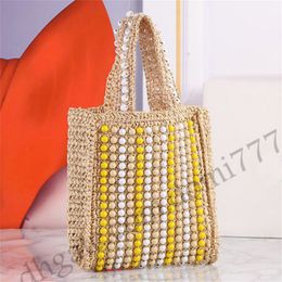 Mini schattige kralen stro dames tas tas cosmetische tassen boodschappentas voor dames designer handtas 24x7x22cm