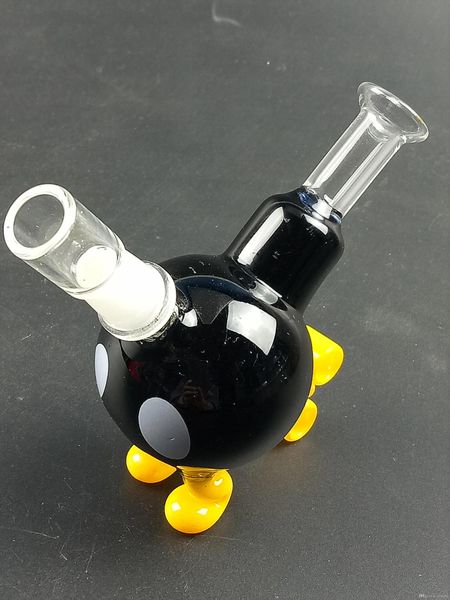 Mini mignon noir bécher verre Bong narguilés support jaune 10CM conduites d'eau Joint 23cm hauteur avec bol accessoires pour fumer ZZ