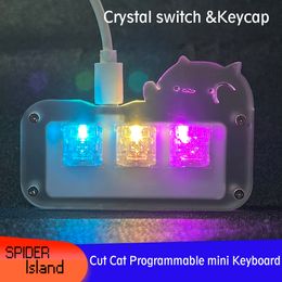 Mini Cute Cat Keyboard 3 Key Crystal Switch met transparante KeyCap Acryl RGB Programmeerbaar Macro -toetsenbord Mechanisch spel