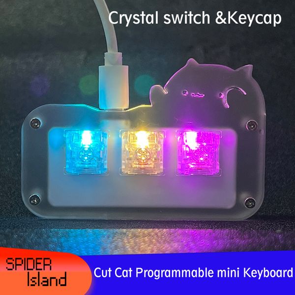 Mini teclado de gato bonito interruptor de cristal de 3 teclas con tecla transparente acrílico RGB programable Macro teclado juego mecánico