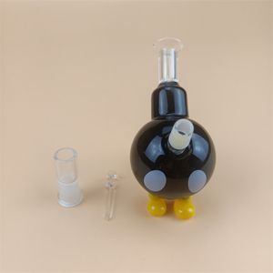 Mini Cute Glass Water Bongs Hookahs 4 pulgadas Black Oil Burner Dab Rig 3 manijas amarillas para fumar Accesorios