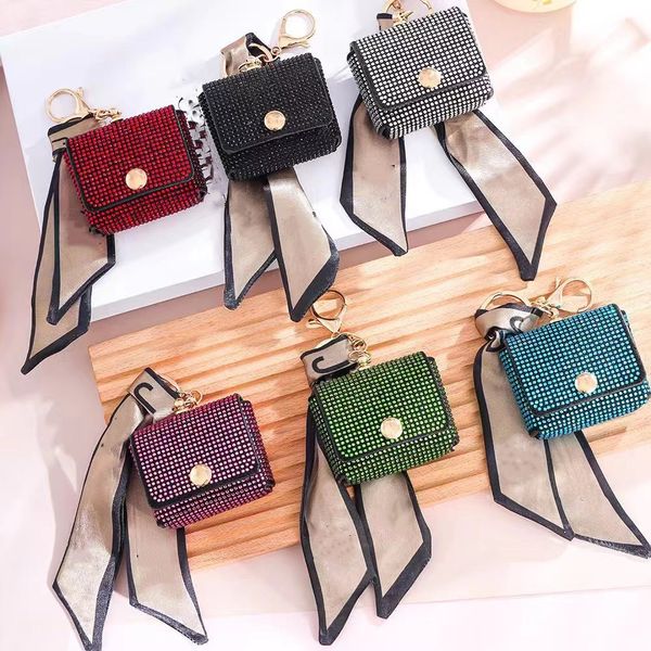 Mini écouteurs porte-clés mignons, écouteurs faits à la main pour sac porte-clés, porte-clés en cuir pour fille, portefeuille clé, porte-clés mini-sac incrusté de diamants