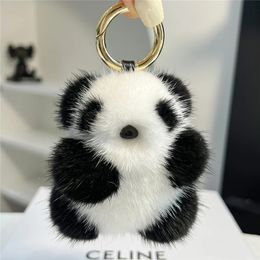 Mini mignon Panda réel vison fourrure porte-clés en peluche ours jouet enfants sac d'école pendentif femmes voiture porte-clés bibelots classique cadeau d'anniversaire 240315