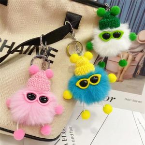 Mini Cute Rex Rabbit Fluffy Keychain Plush Doll Key Chain Hanger Creative Cartoon Keyring Accessories Headset Bag Decoration 240530
