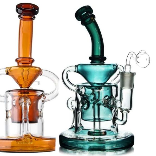 Mini Bangs d'eau en verre épais mignons en ligne à vendre base de bécher fumant des narguilés shisha dab rig double dôme percolateur recycleur avec 14 mm mâle