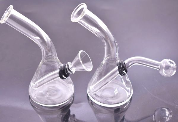 Mini Dab Rig bong 4 pulgadas Heady Glass Beaker Water Pipe Pequeño reciclador Bong Pyrex Water Bongs con quemador de aceite de vidrio y tazón 2pcs