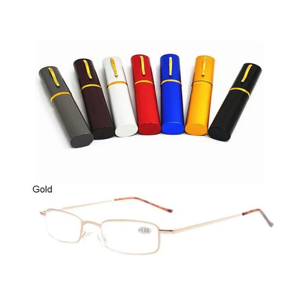 Gafas de lectura de diseño MINI para hombre y mujer, Gafas pequeñas plegables con montura de Metal negro, Gafas con caja para bolígrafo