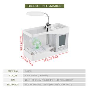 Mini Desktop Fish Tank USB Aquarium met LED Light LCD -displayscherm en kloktabel Decoratie