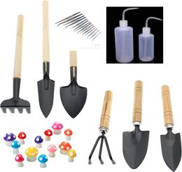 Mini Digging Suits Gardening Tool Kit Rake Shovel Set Balkon Woodgreep Schophar Rake Rake Madsstoel Gebogen aflevering Sproeierfles Tweezers Succulente P1130