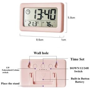 Mini digitale klok temperatuur vochtigheid draagbaar horlogeklok thermometer hygrometer 12/24 uur batterij aangedreven klokken naar huis