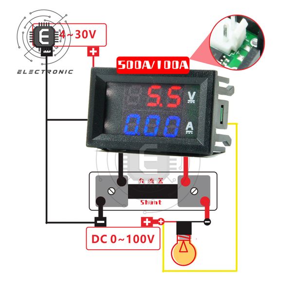 MINI DIGITAL VOLTMETER AMMETER DC0-100V 10A 50A 100A TENTION DE COURTAGE DE TENSION RÉGULATEUR VOLT VOLT 0,56 