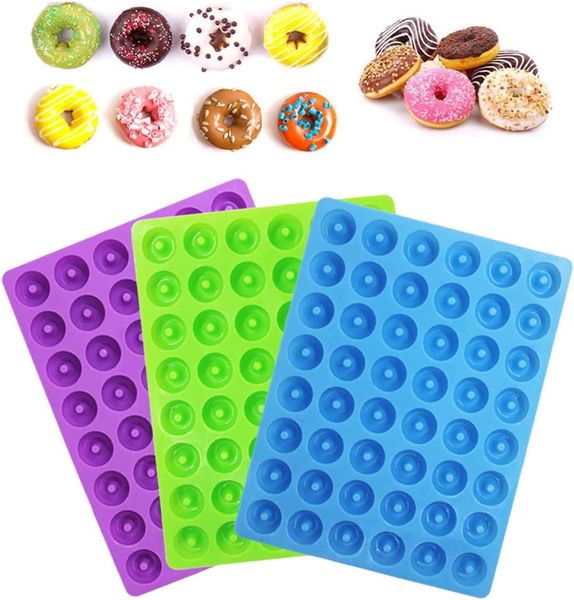 Mini Donut molde de silicona para dulces, 48 cavidades, moldes de anillos de goma, molde antiadherente de calidad alimentaria para dulces, anillo de Chocolate, caramelos de goma