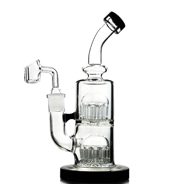 Livraison Gratuite Mini Double Arbre Perc Bongs 12 Bras Arbre Perc Base Stable Petit Dab Rigs 5mm D'épaisseur 14.5mm Joint Avec Bol Ou Banger