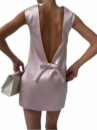 Mini Dr pour femmes Sexy Backl Bow Vêtements Sleevel Tank Dres Femme 2024 Soirée élégante Dr Femme h1dM #