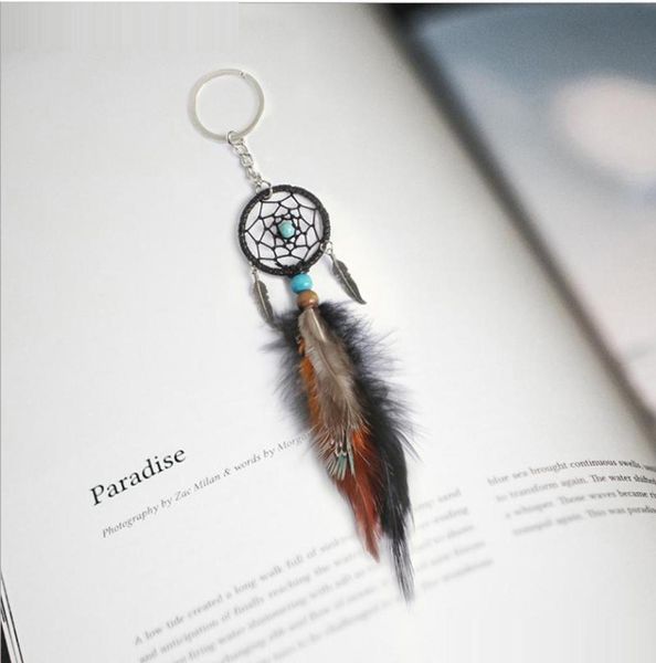 Mini Dreamcatcher Keychain Car colgando a mano la red de cazadores de ensueño del bosque encantado hecho a mano con adornos de decoración de plumas3771354