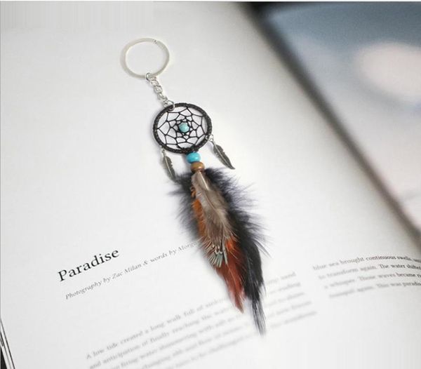 Mini Dreamcatcher Keychain Car colgando a mano la red de cazadores de ensueño del bosque encantado hecho a mano con adornos de decoración de plumas3938425