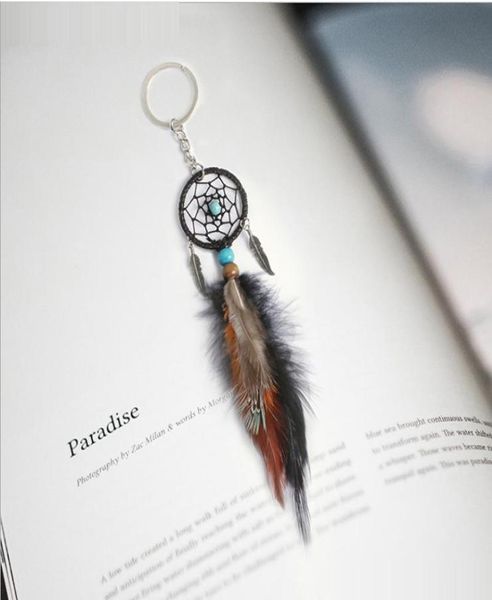 Mini Dreamcatcher Keychain Car colgando a mano la red de cazadores de ensueño del bosque encantado hecho a mano con adornos de decoración de plumas8001932