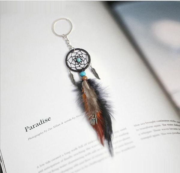 Mini Dreamcatcher Keychain Car Hanging Handmade Vintage Forest Catcher Dream Catcher Net con decoración de plumas Ornament6239724