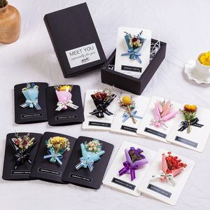 Mini carte de voeux de fleurs séchées avec boîte pliante papier à lettres Graduation bénédiction Bouquet cartes créative à la main mère Saint Valentin cadeau