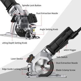 Mini elektrische cirkelzaag 4-1/2 inch compacte cirkelzaag 3500 tpm met lasersnijgeleider voor houten tegels en plastic sneden